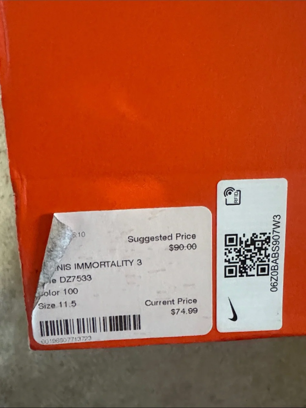 Nike Bright Orange Shoe Box with Labels